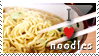Stamp that reads 'I heart noodles' over an image of noodles